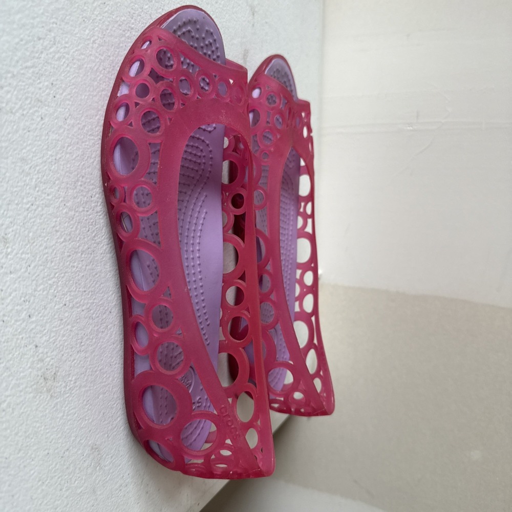 Crocs Adrina Peep Toe Pink Purple Bubble Cutout Jelly Flats Women's Size 6